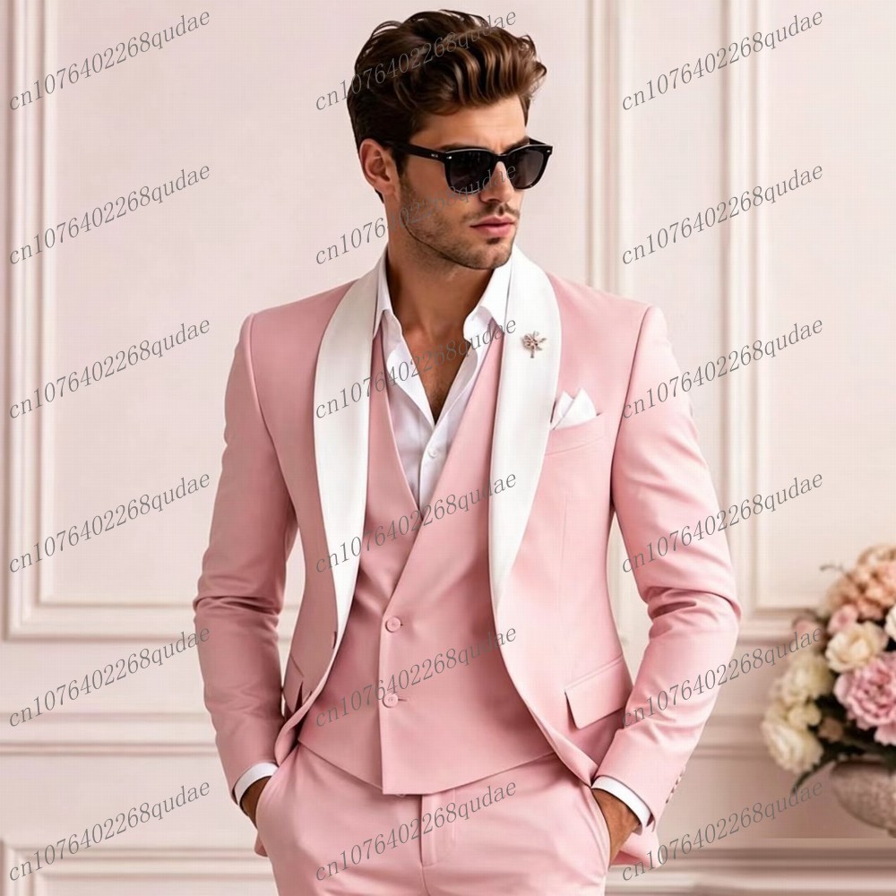 Mens Formal - White Collar Pink Formal Men Suit