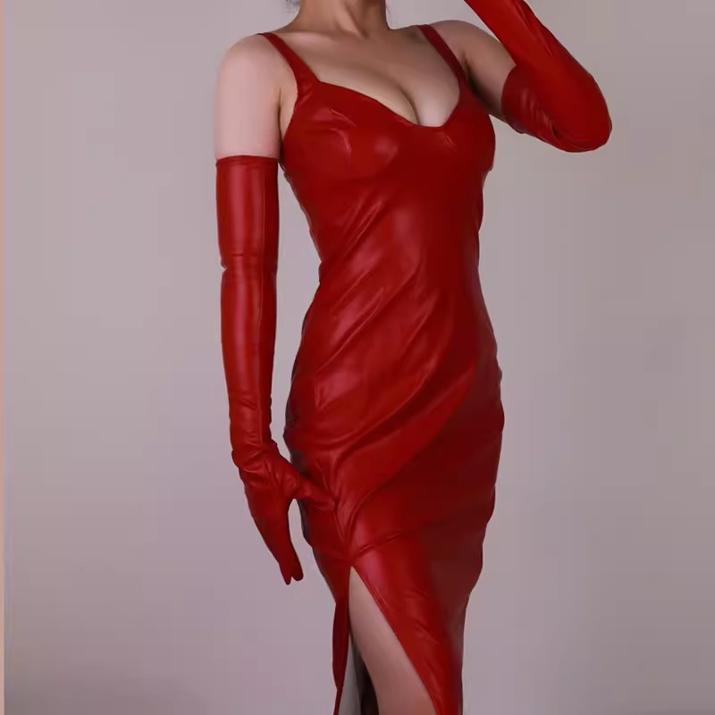 Formal Glove Leather - Women's Runway Fashion Red PU Leather