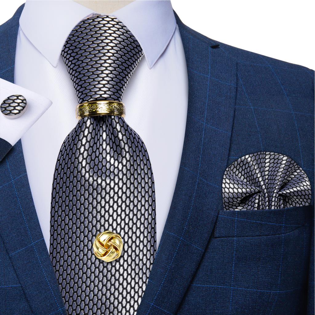 Silver Black Plaid Silk Ties F - Cufflinks Silver Set recension och pris