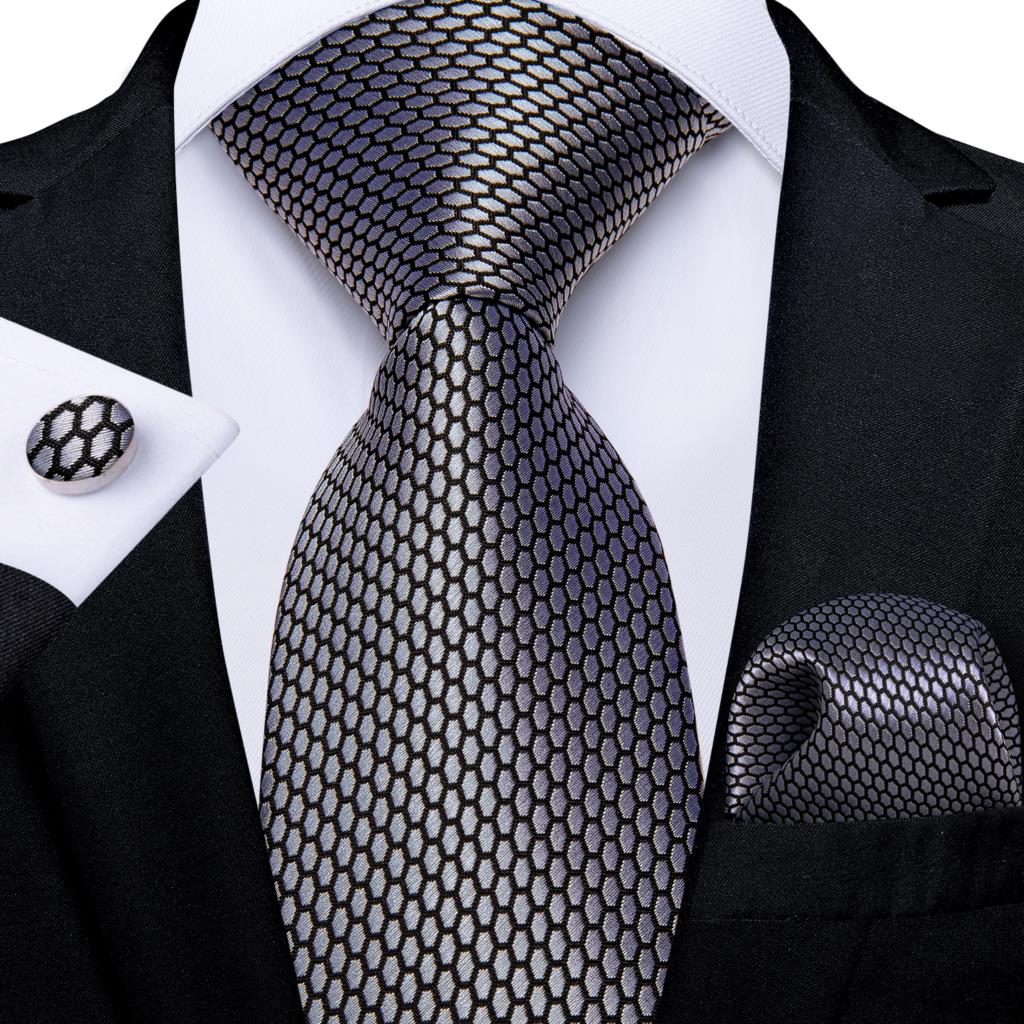 Silver Black Plaid Silk Ties F - Cufflinks Silver Set recension och pris