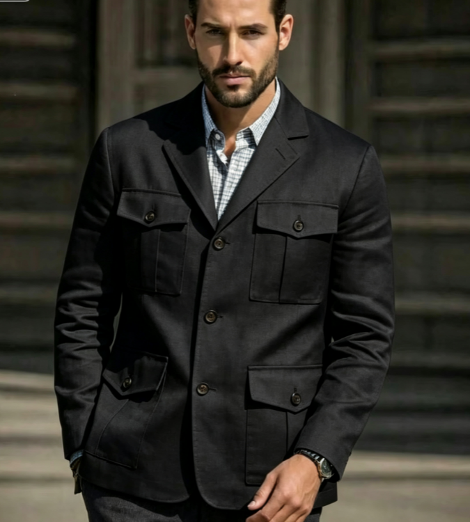 Blue Linen Safari Blazer Men's - Men'S Formal Resort Wear recension och pris