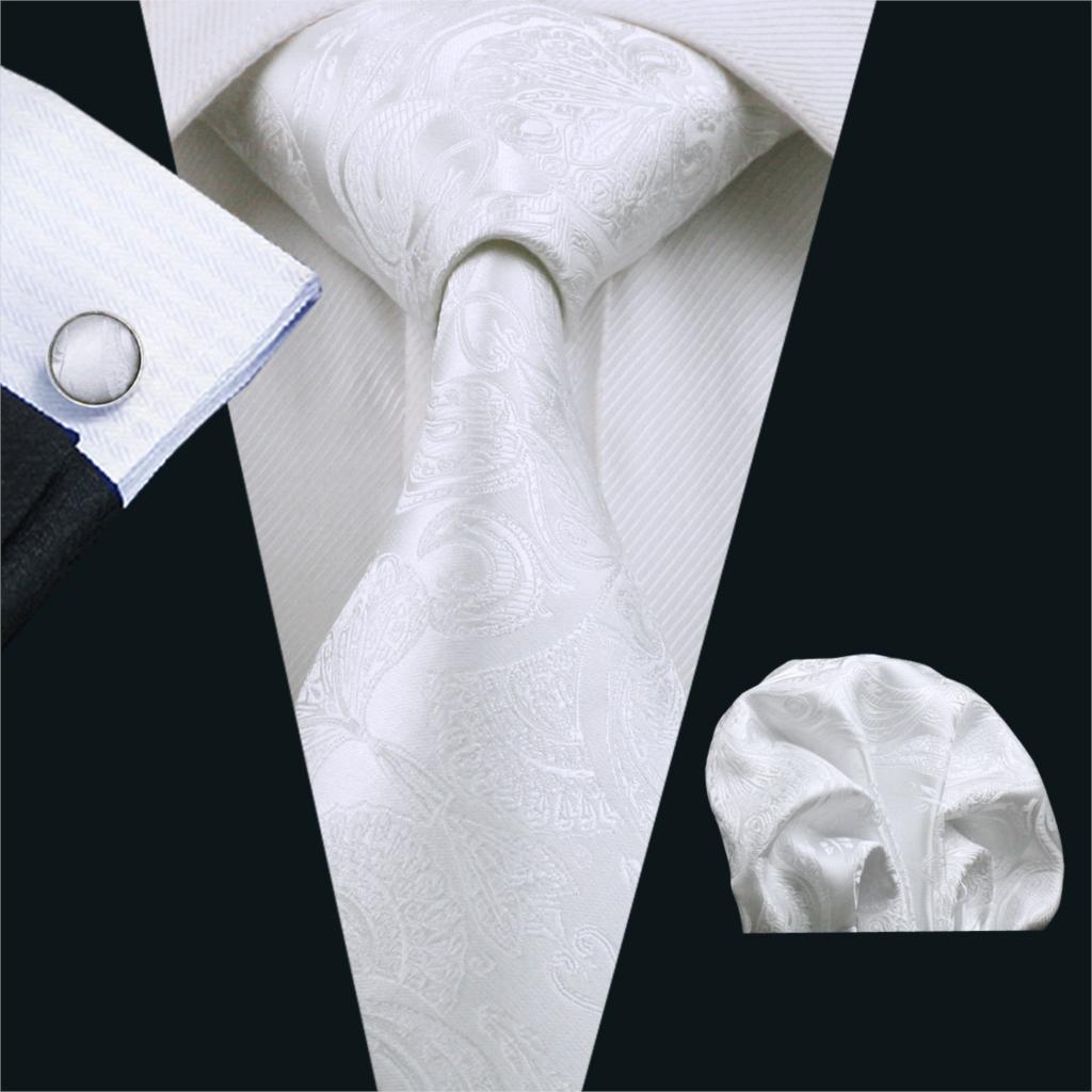 FA-393 Men's Tie White Paisley - Cufflinks Silver Set recension och pris