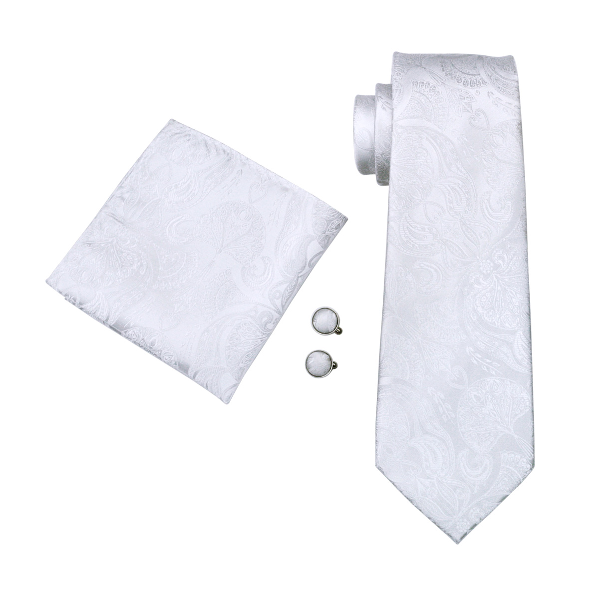 FA-393 Men's Tie White Paisley - Cufflinks Silver Set recension och pris