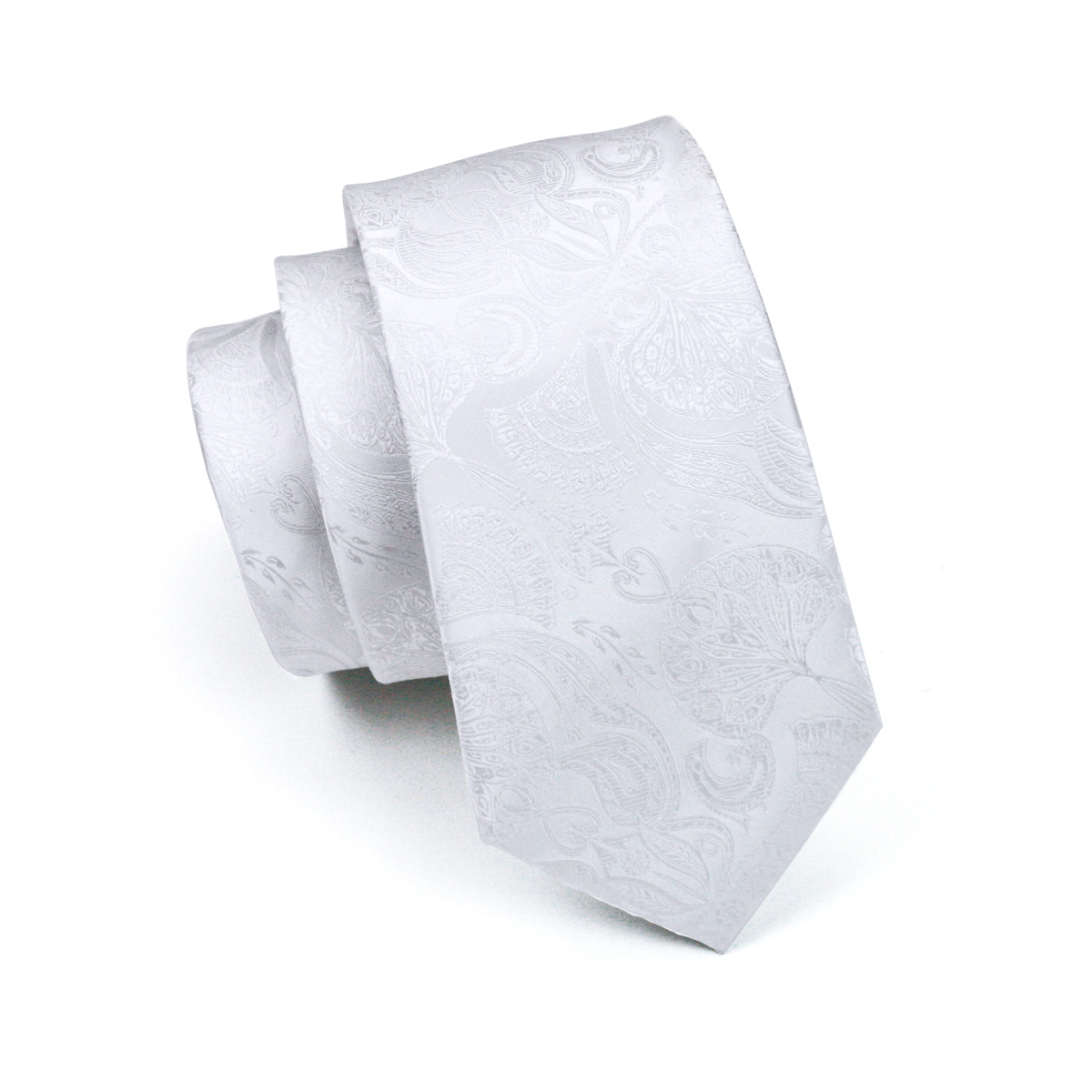 FA-393 Men's Tie White Paisley - Cufflinks Silver Set recension och pris