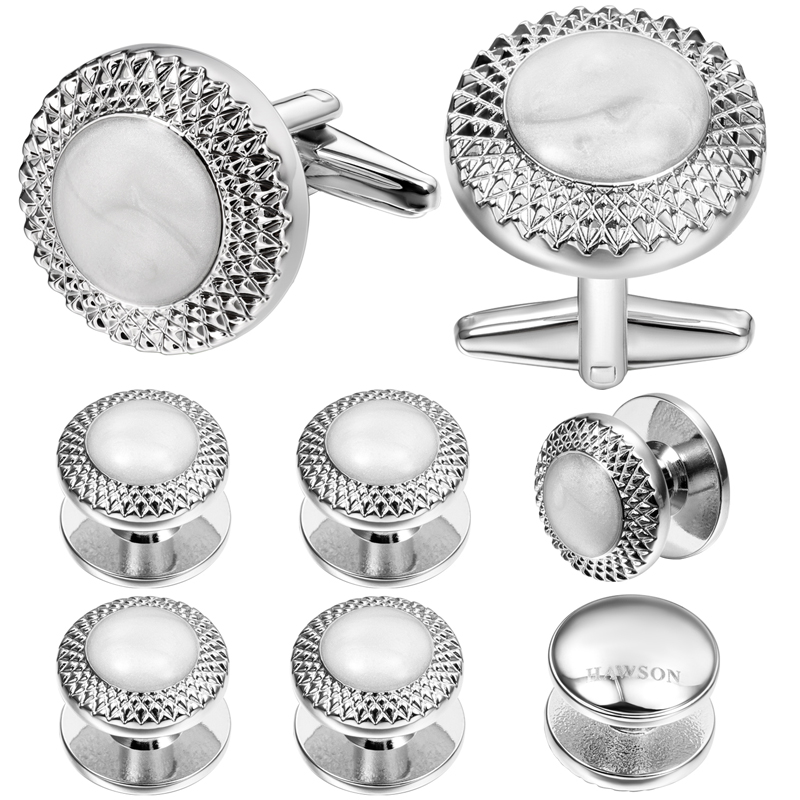 HAWSON Silver Plated Opal Shel - Cufflinks Silver Set recension och pris